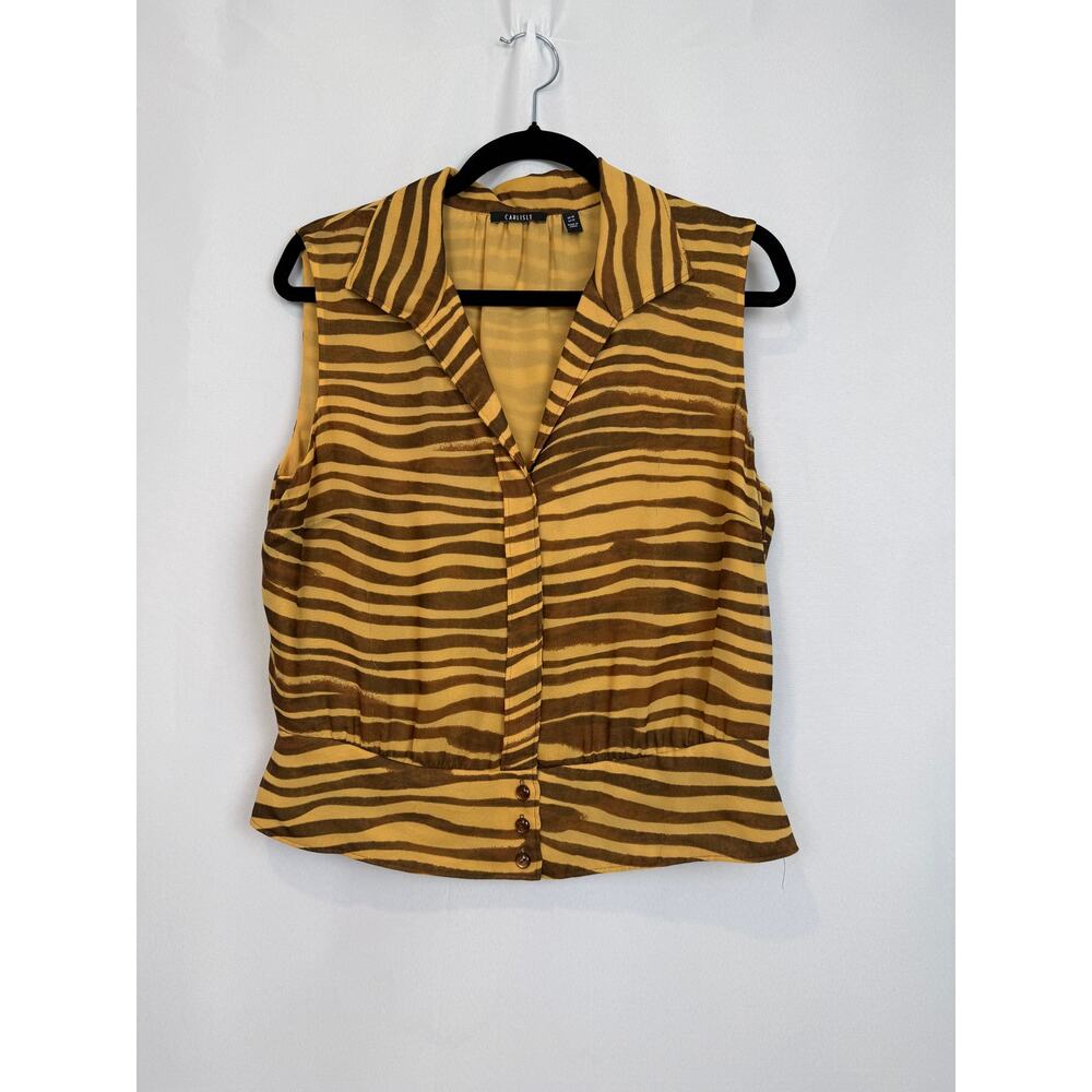 Carlisle 100% Silk Tiger Stripe Sleeveless Blouse Brown Gold Animal Print 10